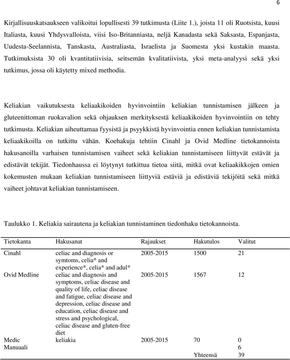 Suomesta yksi kustakin maasta. Tutkimuksista 30 oli kvantitatiivisia, seitsemän kvalitatiivista, yksi meta-analyysi sekä yksi tutkimus, jossa oli käytetty mixed methodia.