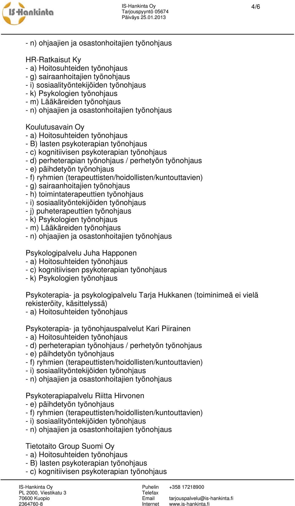 psykologipalvelu Tarja Hukkanen (toiminimeä ei vielä rekisteröity, käsittelyssä) Psykoterapia- ja työnohjauspalvelut Kari