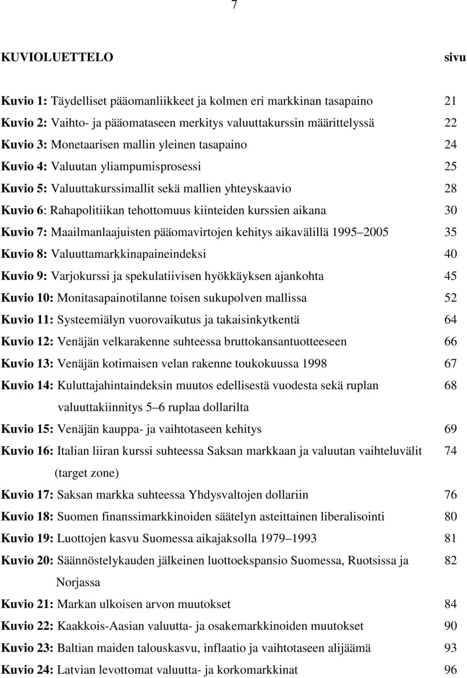 Maailmanlaajuisten pääomavirtojen kehitys aikavälillä 1995 2005 35 Kuvio 8: Valuuttamarkkinapaineindeksi 40 Kuvio 9: Varjokurssi ja spekulatiivisen hyökkäyksen ajankohta 45 Kuvio 10: