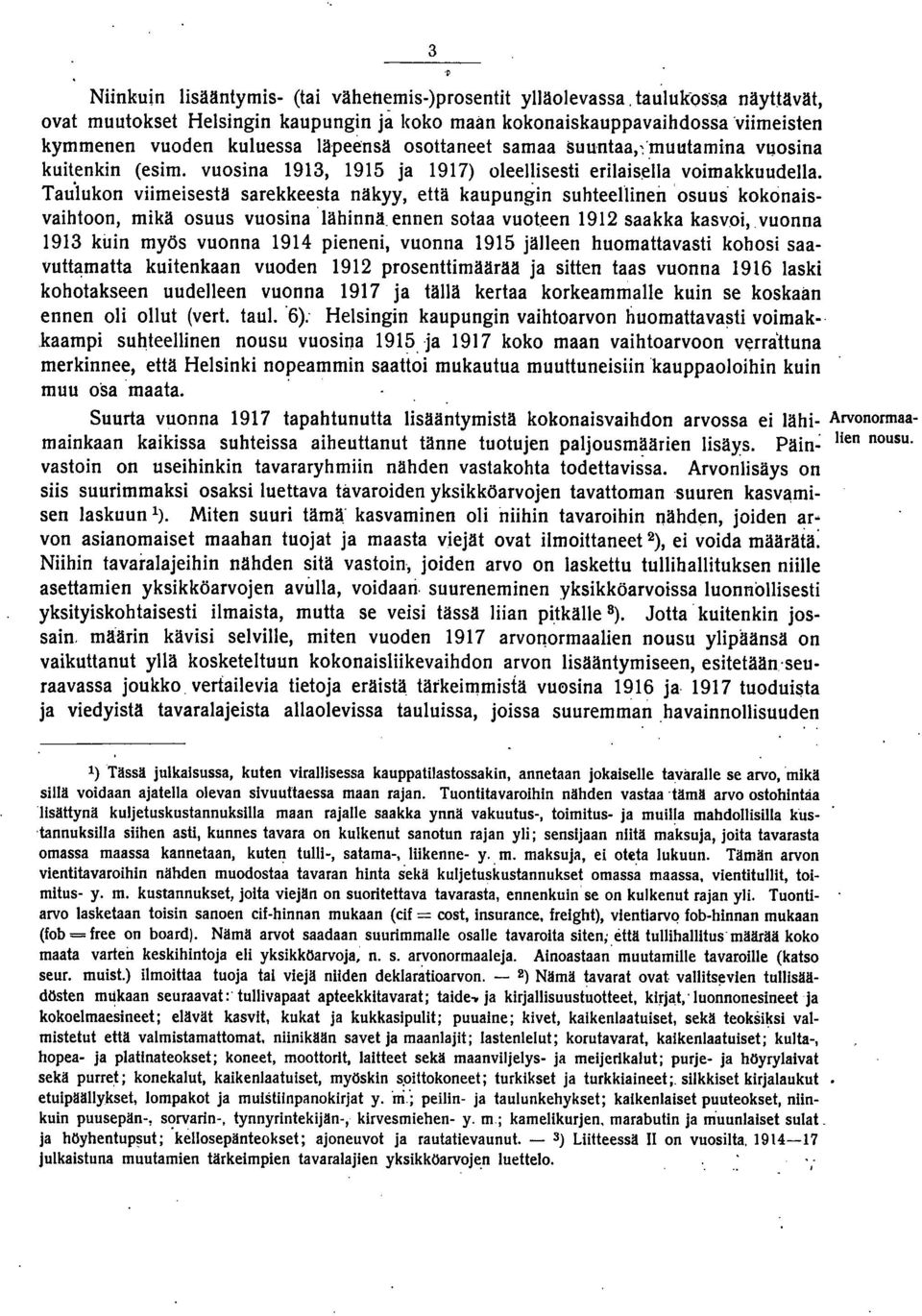 Tau'lukon viimeisestä sarekkeesta näkyy, että kaupungin suhteellinen osuus' kokonaisvaihtoon, mikä osuus vuosina lähinnä, ennen sotaa vuot.