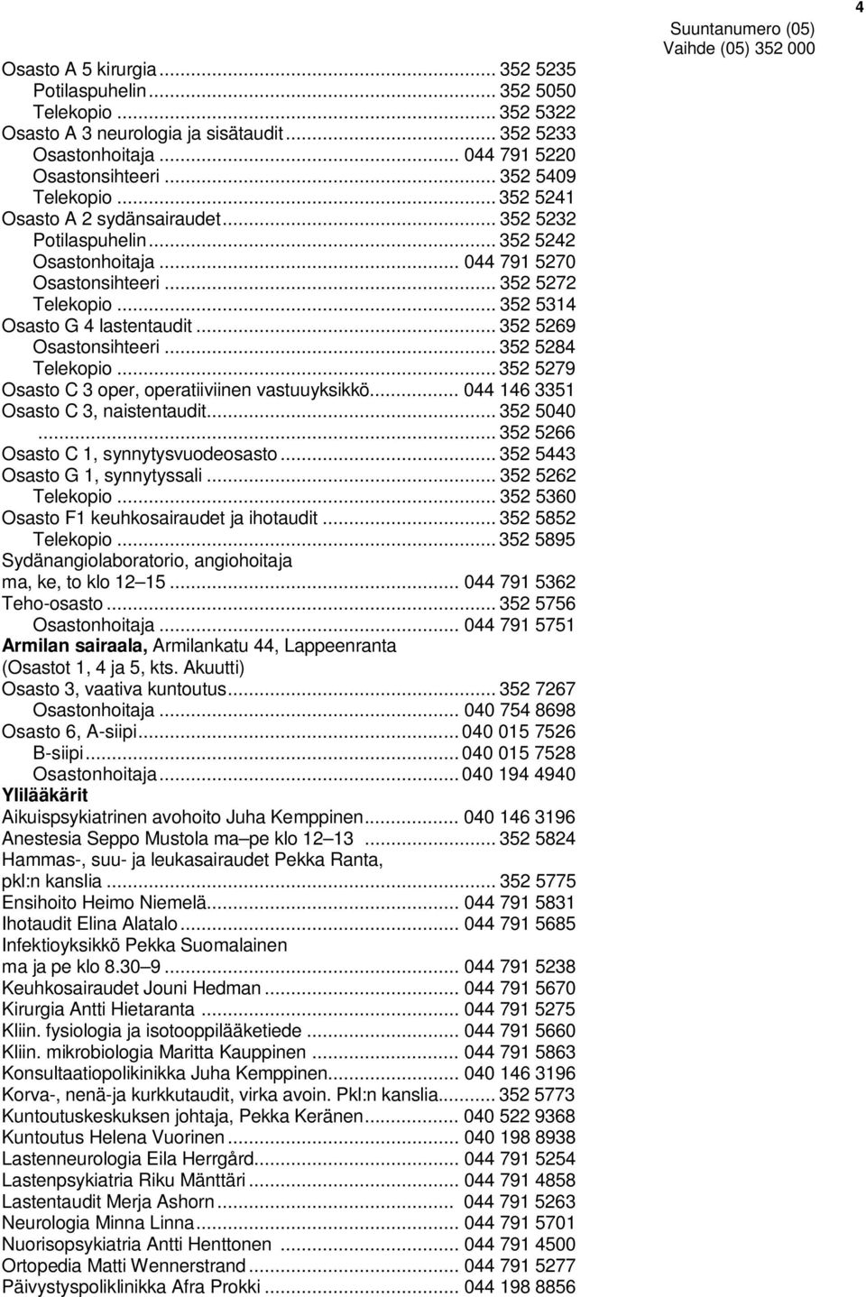 .. 352 5269 Osastonsihteeri... 352 5284 Telekopio... 352 5279 Osasto C 3 oper, operatiiviinen vastuuyksikkö... 044 146 3351 Osasto C 3, naistentaudit... 352 5040.