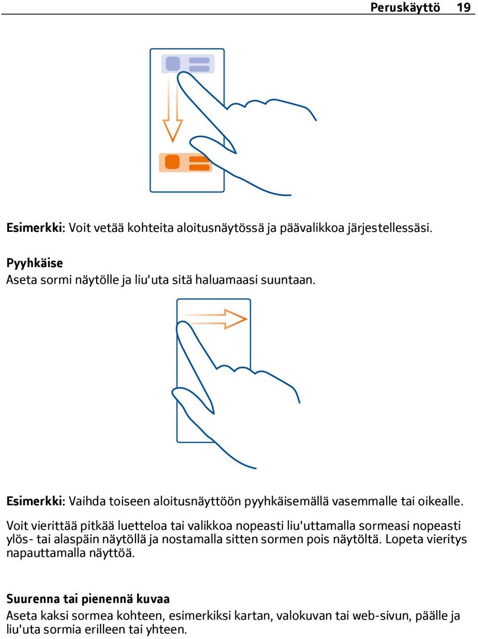 Esimerkki: Vaihda toiseen aloitusnäyttöön pyyhkäisemällä vasemmalle tai oikealle.