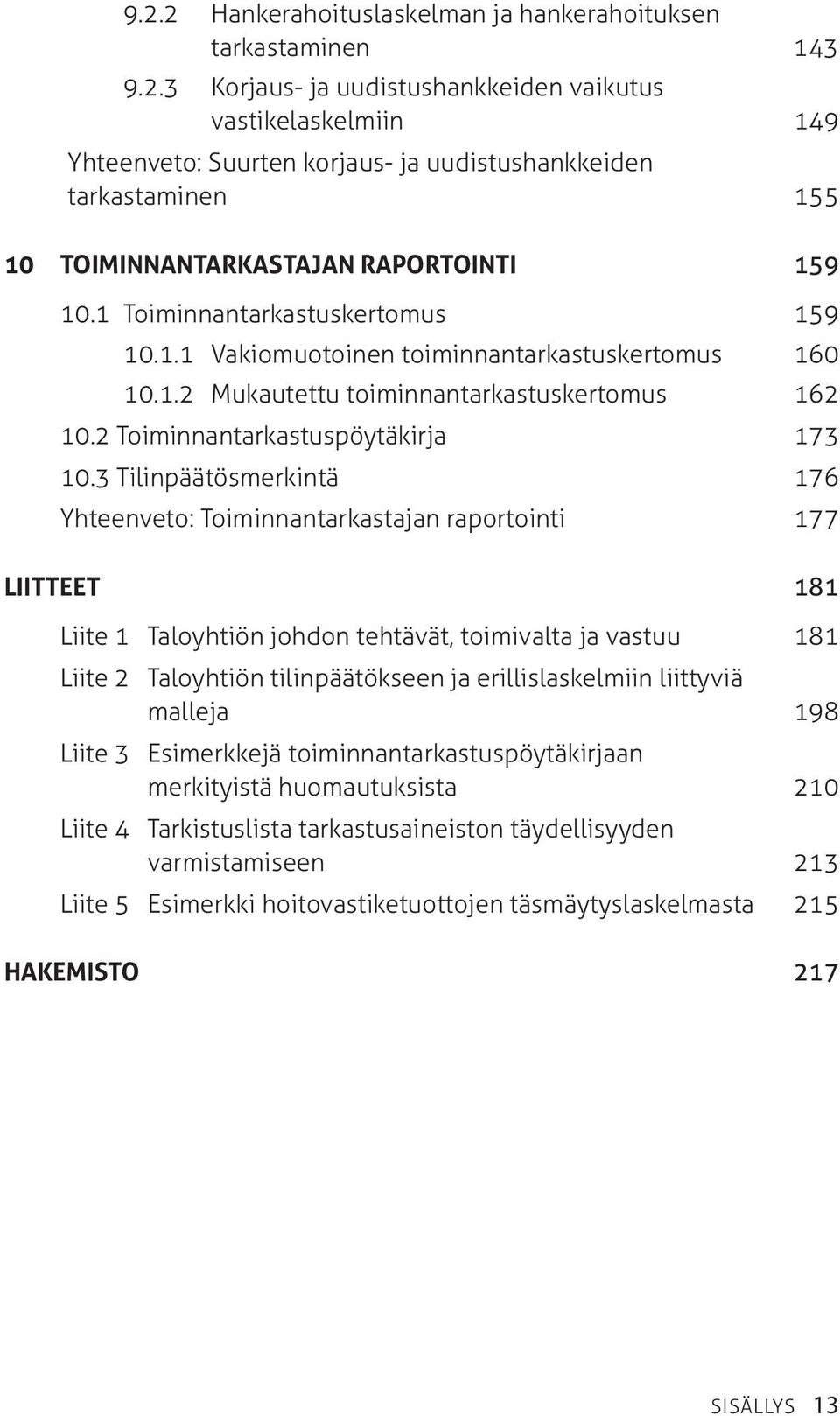 3 Tilinpäätösmerkintä 176 Yhteenveto: Toiminnantarkastajan raportointi 177 Liitteet 181 Liite 1 Taloyhtiön johdon tehtävät, toimivalta ja vastuu 181 Liite 2 Taloyhtiön tilinpäätökseen ja