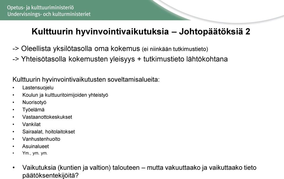 Lastensuojelu Koulun ja kulttuuritoimijoiden yhteistyö Nuorisotyö Työelämä Vastaanottokeskukset Vankilat Sairaalat,