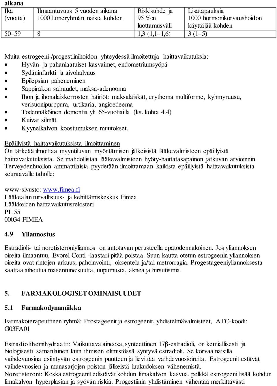 Sappirakon sairaudet, maksa-adenooma Ihon ja ihonalaiskerrosten häiriöt: maksaläiskät, erythema multiforme, kyhmyruusu, verisuonipurppura, urtikaria, angioedeema Todennäköinen dementia yli