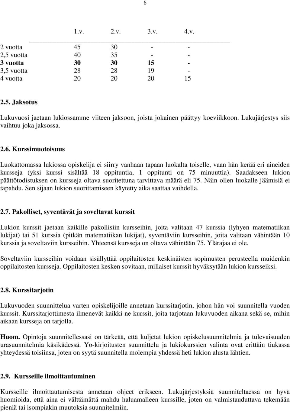 Kurssimuotoisuus Luokattomassa lukiossa opiskelija ei siirry vanhaan tapaan luokalta toiselle, vaan hän kerää eri aineiden kursseja (yksi kurssi sisältää 18 oppituntia, 1 oppitunti on 75 minuuttia).