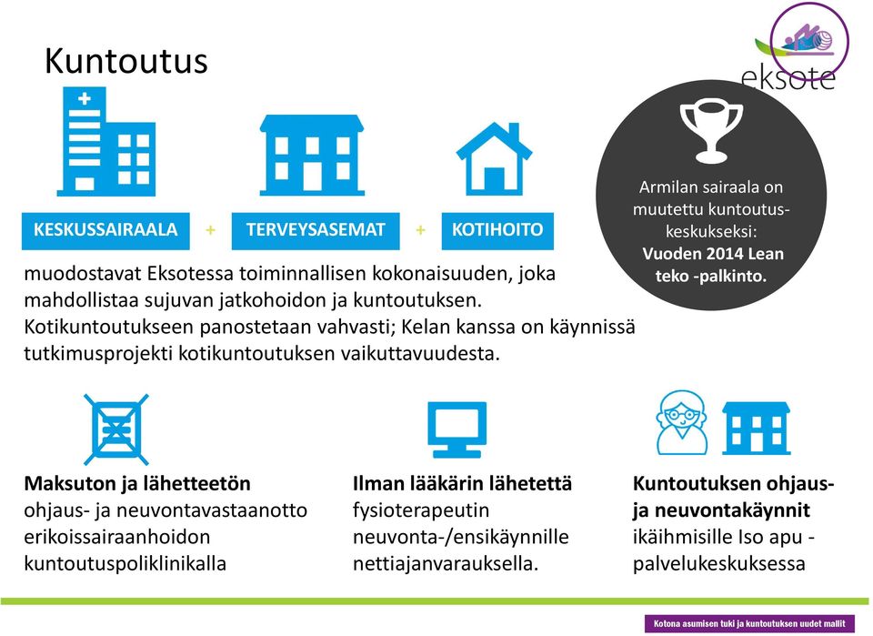 Armilan sairaala on muutettu kuntoutuskeskukseksi: Vuoden 2014 Lean teko palkinto.