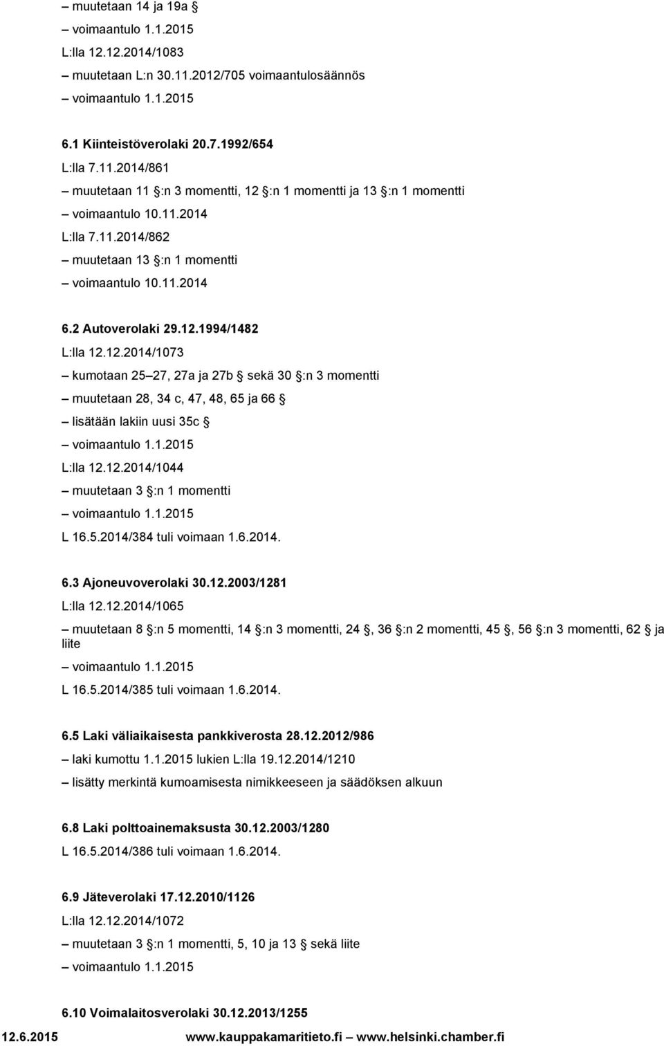 1994/1482 L:lla 12.12.2014/1073 kumotaan 25 27, 27a ja 27b sekä 30 :n 3 momentti muutetaan 28, 34 c, 47, 48, 65 ja 66 lisätään lakiin uusi 35c L:lla 12.12.2014/1044 muutetaan 3 :n 1 momentti L 16.5.2014/384 tuli voimaan 1.