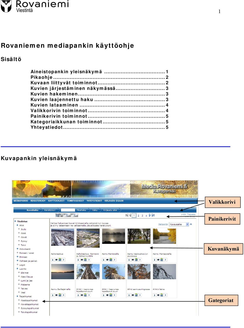 .. 3 Kuvien laajennettu haku... 3 Kuvien lataaminen... 4 Valikkorivin toiminnot.