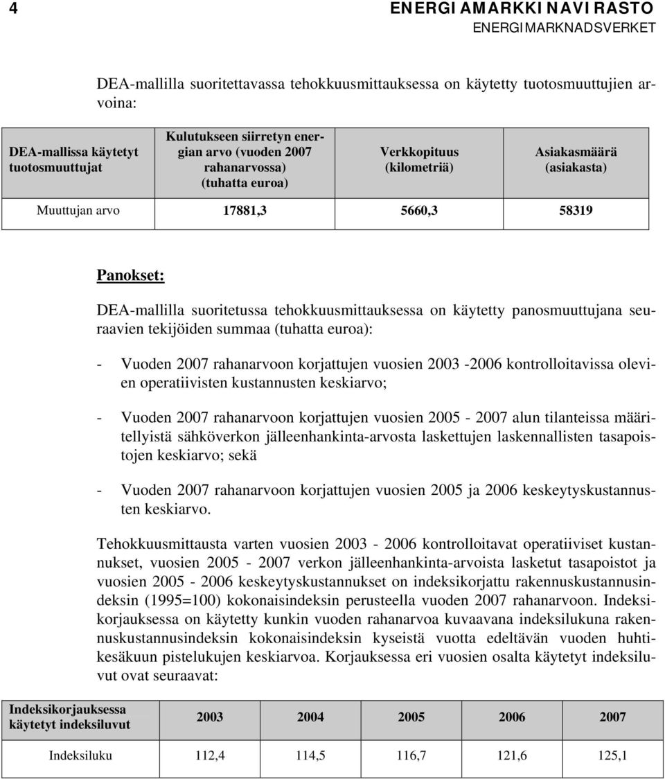 raanarvoon korjaujen vuosen 2003-2006 konrolloavssa oleven operavsen kusannusen keskarvo; - Vuoden 2007 raanarvoon korjaujen vuosen 2005-2007 alun lanessa määrellysä säköverkon jälleenankna-arvosa