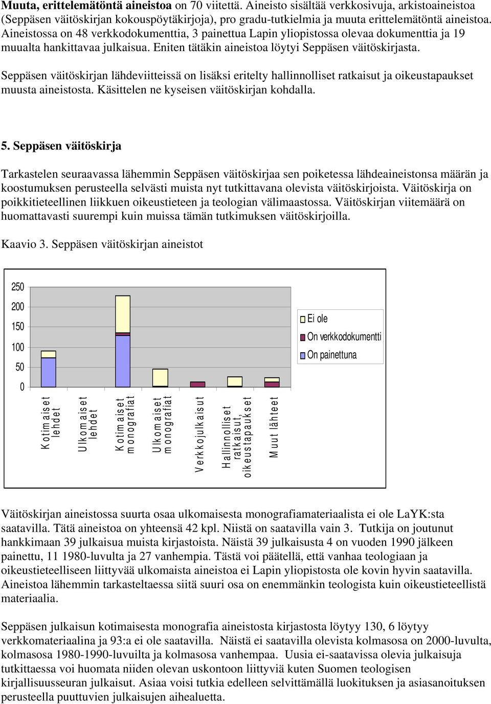 Seppäsen väitöskirjan lähdeviitteissä on lisäksi eritelty hallinnolliset ratkaisut ja oikeustapaukset muusta aineistosta. Käsittelen ne kyseisen väitöskirjan kohdalla. 5.