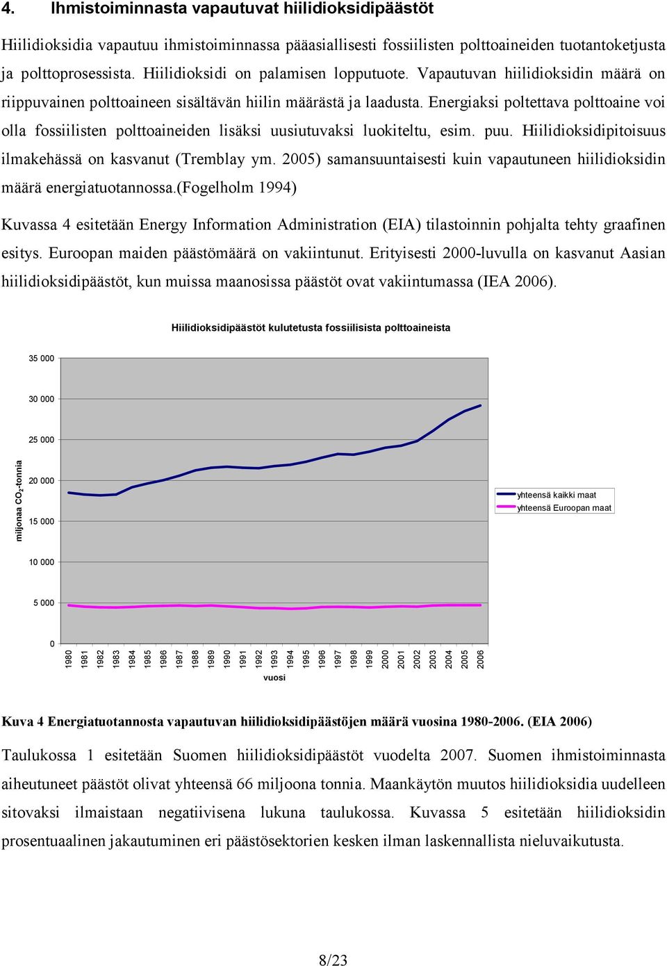 Energiaksi poltettava polttoaine voi olla fossiilisten polttoaineiden lisäksi uusiutuvaksi luokiteltu, esim. puu. Hiilidioksidipitoisuus ilmakehässä on kasvanut (Tremblay ym.