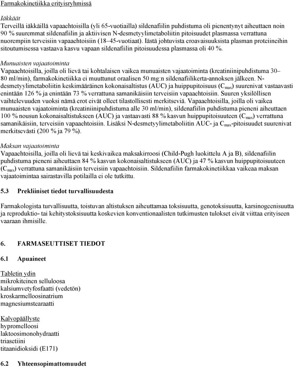 Iästä johtuvista eroavaisuuksista plasman proteiineihin sitoutumisessa vastaava kasvu vapaan sildenafiilin pitoisuudessa plasmassa oli 40 %.