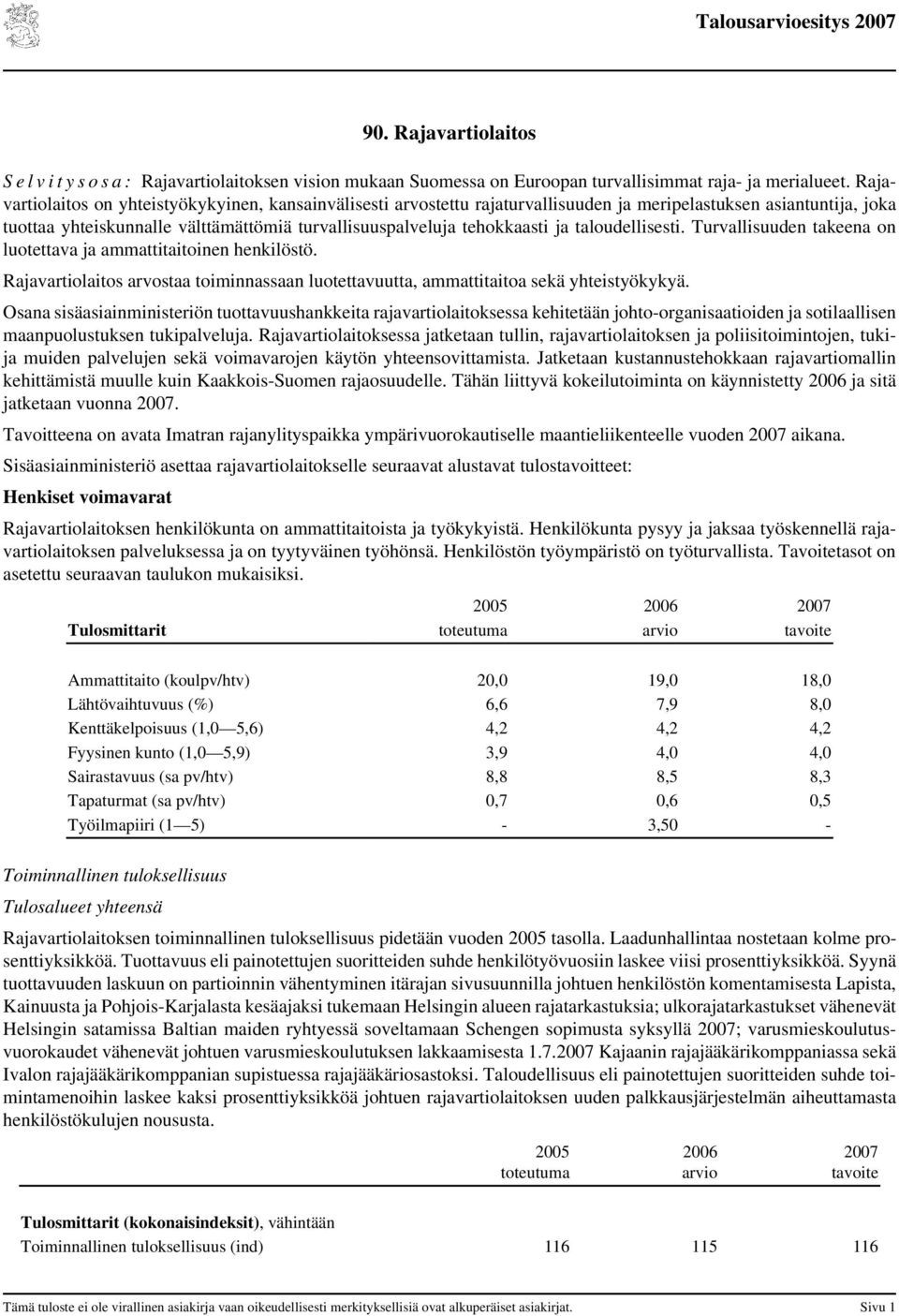 taloudellisesti. Turvallisuuden takeena on luotettava ja ammattitaitoinen henkilöstö. Rajavartiolaitos arvostaa toiminnassaan luotettavuutta, ammattitaitoa sekä yhteistyökykyä.