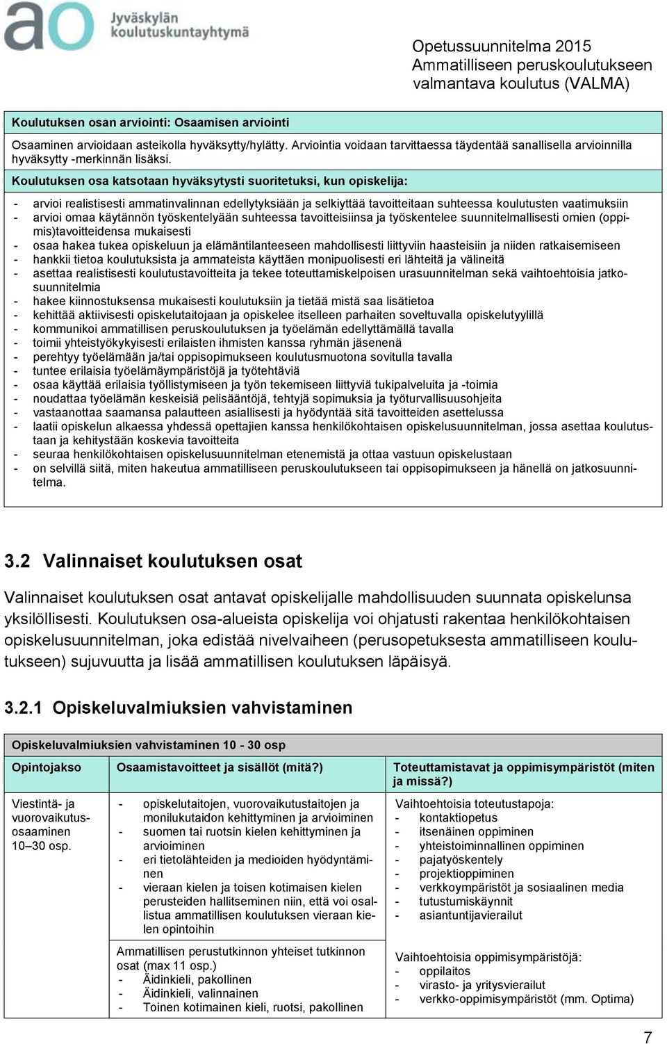 käytännön työskentelyään suhteessa tavoitteisiinsa ja työskentelee suunnitelmallisesti omien (oppimis)tavoitteidensa mukaisesti - osaa hakea tukea opiskeluun ja elämäntilanteeseen mahdollisesti