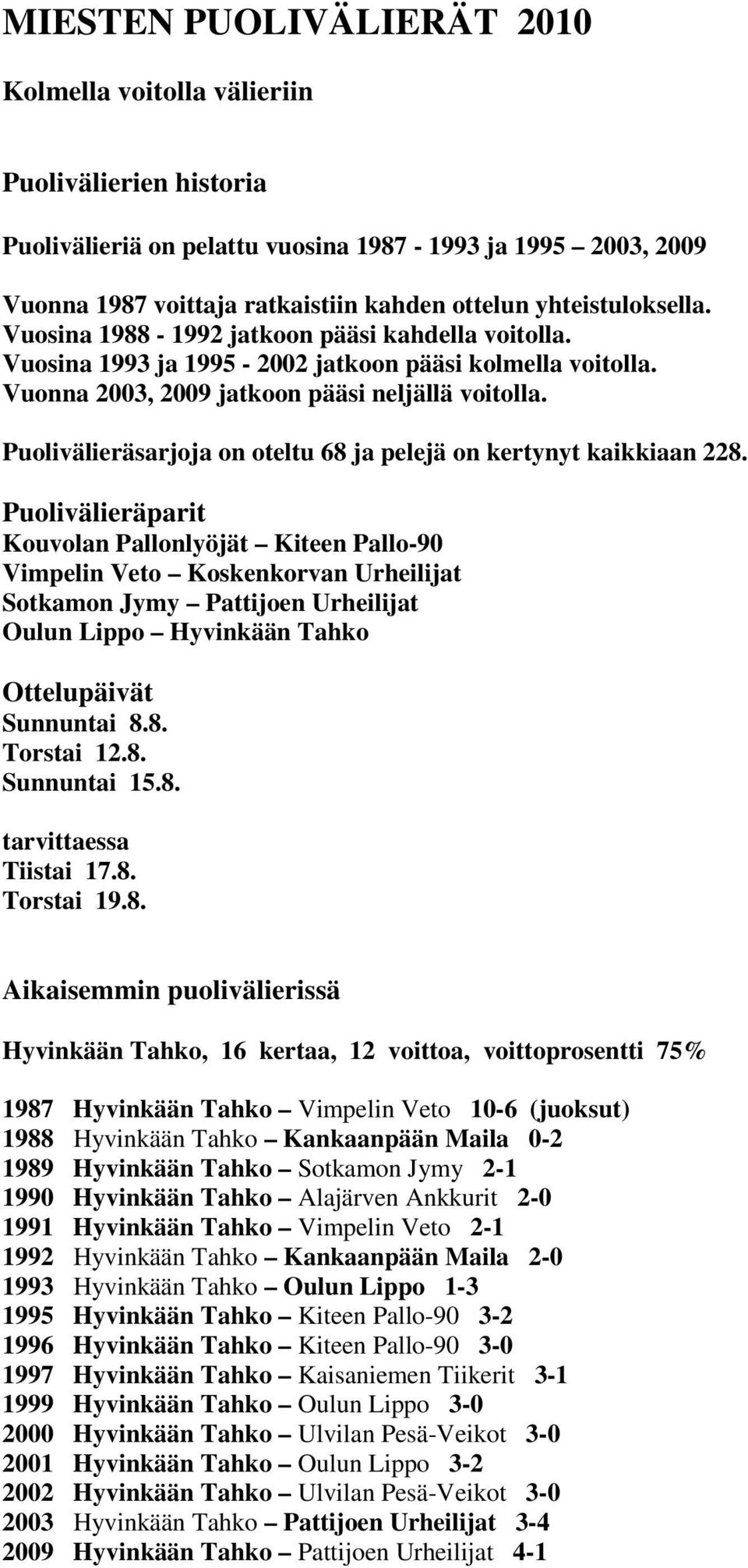 Puolivälieräsarjoja on oteltu 68 ja pelejä on kertynyt kaikkiaan 228.