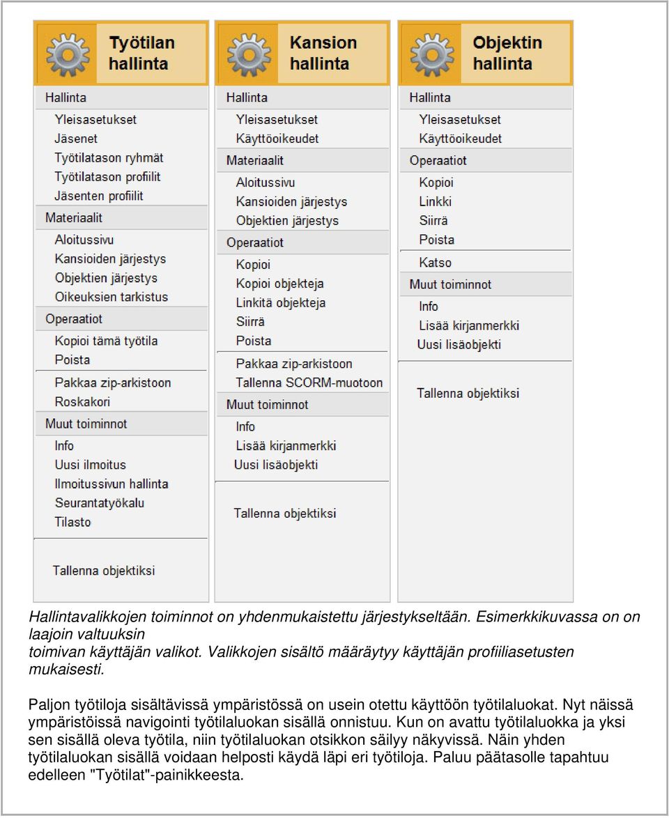 Nyt näissä ympäristöissä navigointi työtilaluokan sisällä onnistuu.