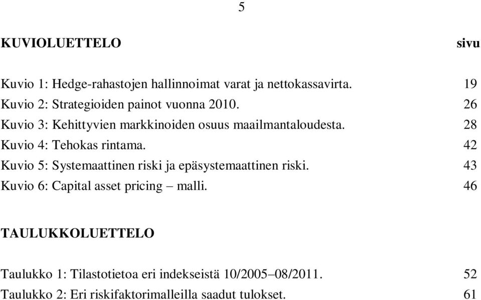28 Kuvio 4: Tehokas rinama. 42 Kuvio 5: Sysemaainen riski ja epäsysemaainen riski.