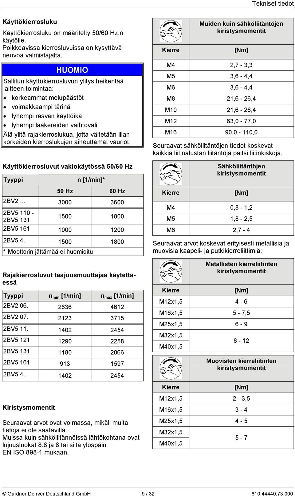 jotta vältetään liian korkeiden kierroslukujen aiheuttamat vauriot.