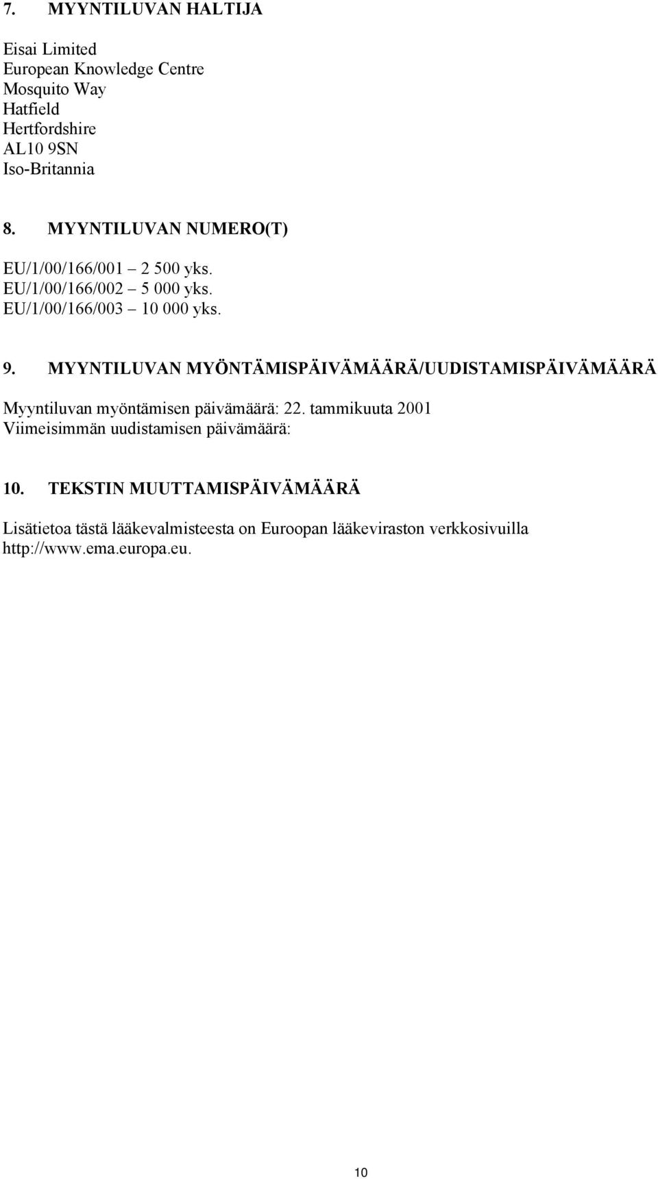 MYYNTILUVAN MYÖNTÄMISPÄIVÄMÄÄRÄ/UUDISTAMISPÄIVÄMÄÄRÄ Myyntiluvan myöntämisen päivämäärä: 22.