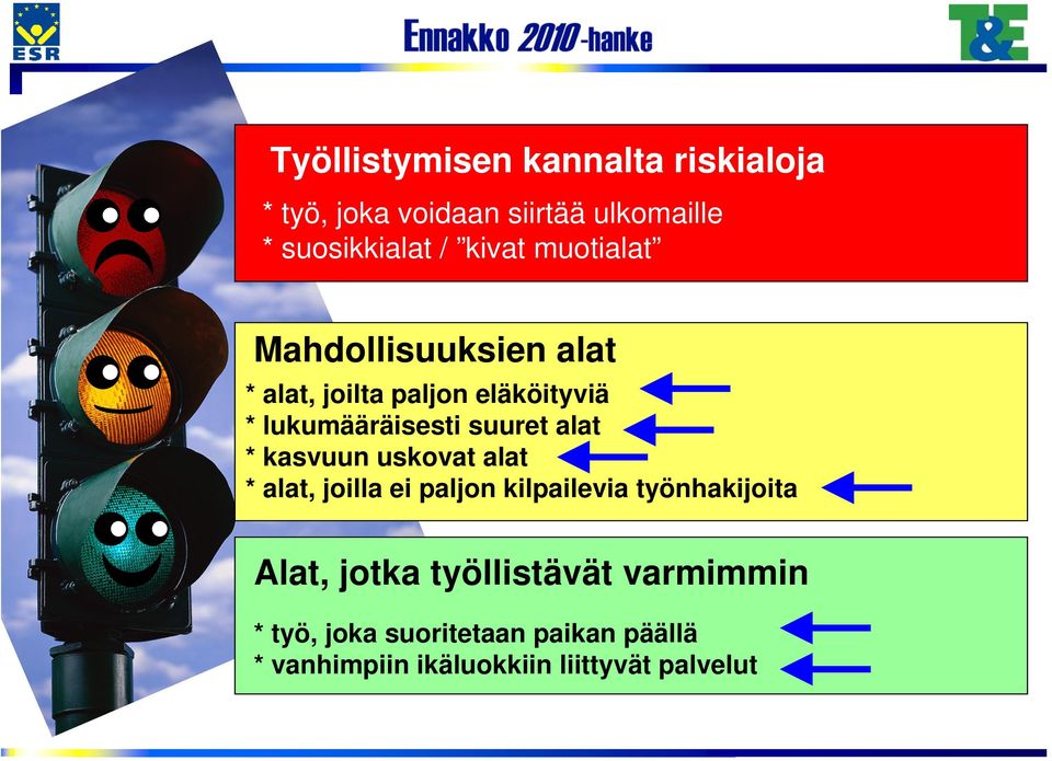 suuret alat * kasvuun uskovat alat * alat, joilla ei paljon kilpailevia työnhakijoita Alat,