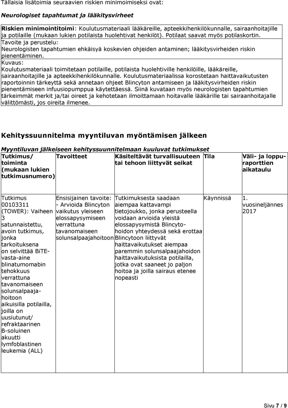 Tavoite ja perustelu: Neurologisten tapahtumien ehkäisyä koskevien ohjeiden antaminen; lääkitysvirheiden riskin pienentäminen.