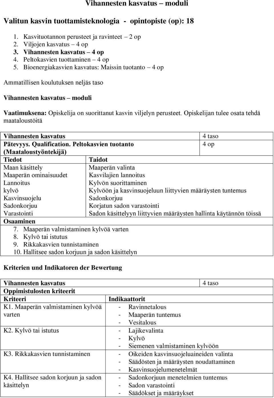 Opiskelijan tulee osata tehdä maataloustöitä Pätevyys. Qualification.