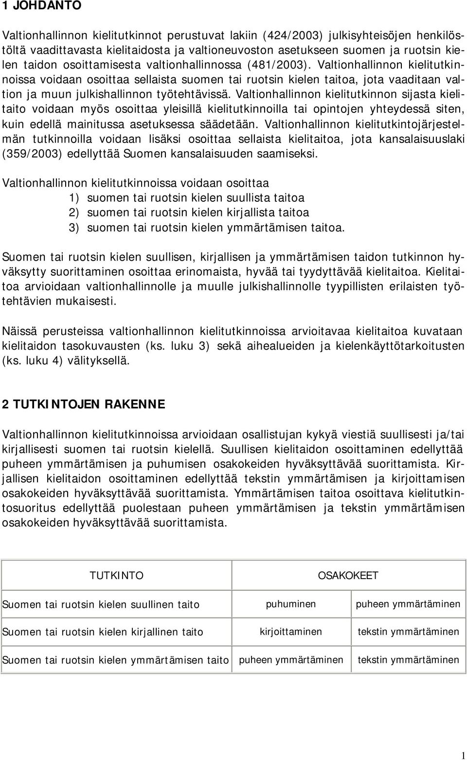 Valtionhallinnon kielitutkinnoissa voidaan osoittaa sellaista suomen tai ruotsin kielen taitoa, jota vaaditaan valtion ja muun julkishallinnon työtehtävissä.