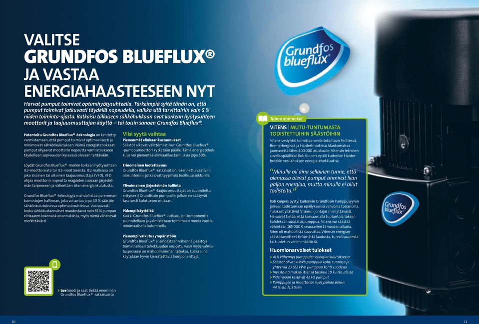 Ratkaisu tällaiseen sähköhukkaan ovat korkean hyötysuhteen BLUEFLUX AND MEET THE moottorit ja taajuusmuuttajan käyttö tai toisin sanoen Grundfos Blueflux.