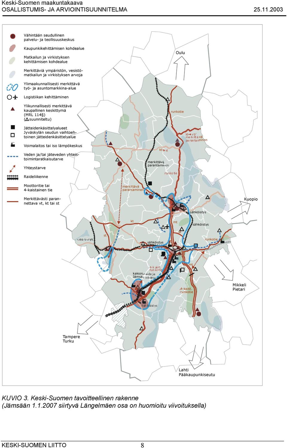 Jyväskylän seudun vaihtoehtoinen jätteidenkäsittelyalue Voimalaitos tai iso lämpökeskus Veden ja/tai jäteveden yhteistoimintaratkaisutarve Yhteystarve Raideliikenne kt vt merkittävä parantaminen