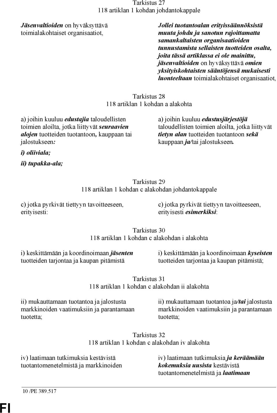 luonteeltaan toimialakohtaiset organisaatiot, Tarkistus 28 118 artiklan 1 kohdan a alakohta a) joihin kuuluu edustajia taloudellisten toimien aloilta, jotka liittyvät seuraavien alojen tuotteiden