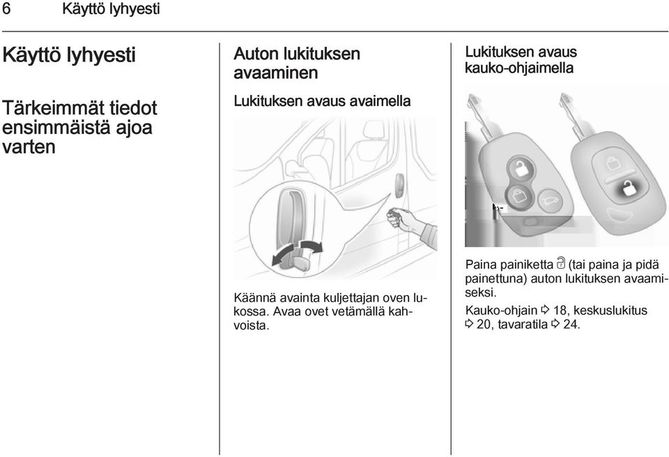 kuljettajan oven lukossa. Avaa ovet vetämällä kahvoista.