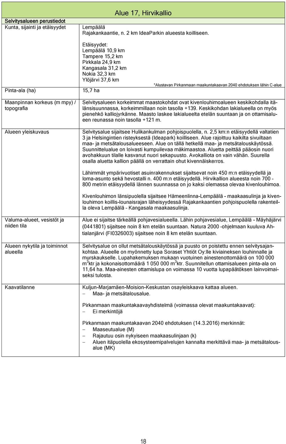 Maanpinnan korkeus (m mpy) / topografia Selvitysalueen korkeimmat maastokohdat ovat kivenlouhimoalueen keskikohdalla itälänsisuunnassa, korkeimmillaan noin tasolla +139.