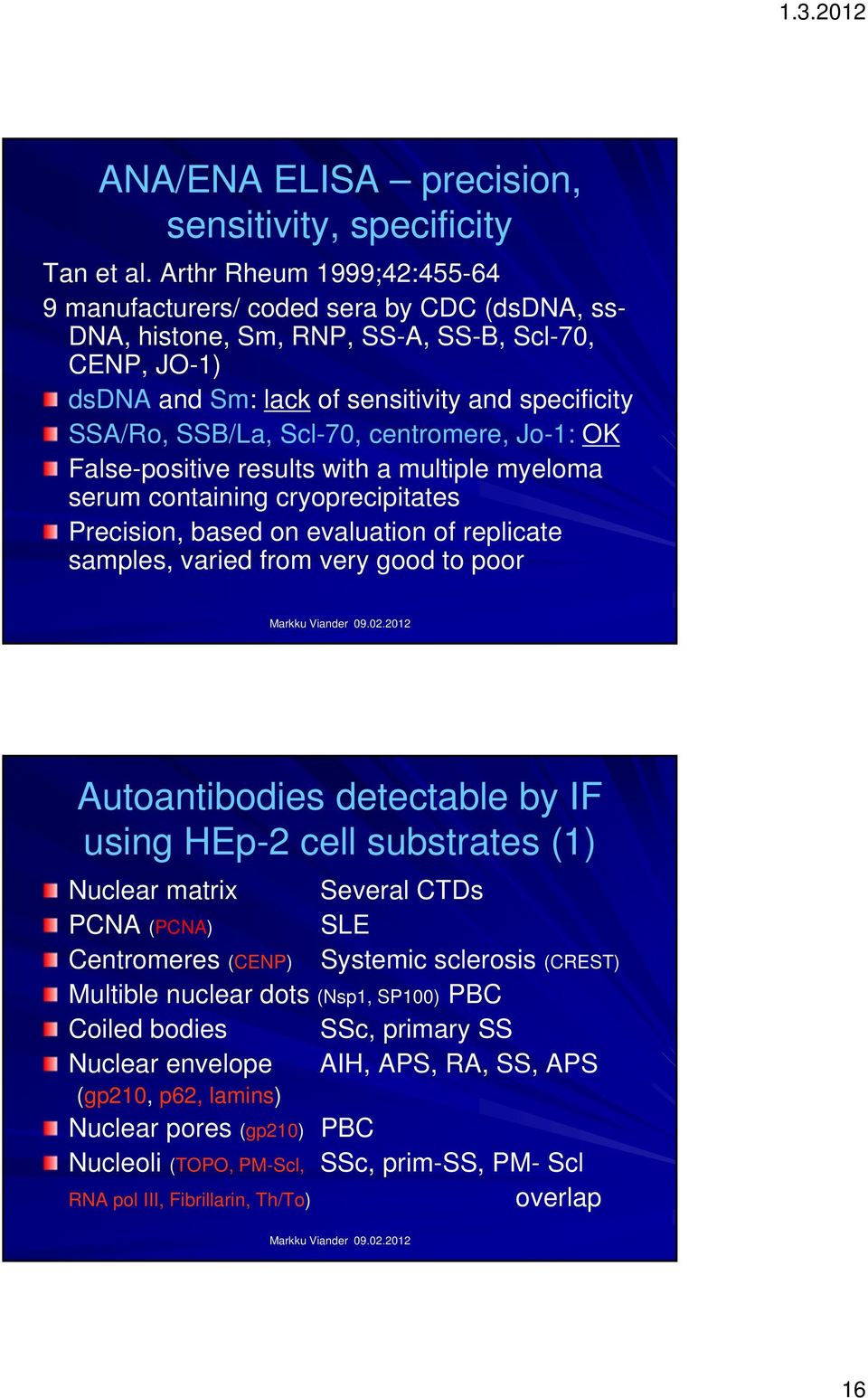 Scl-70, centromere, Jo-1: OK False-positive results with a multiple myeloma serum containing cryoprecipitates Precision, based on evaluation of replicate samples, varied from very good to poor