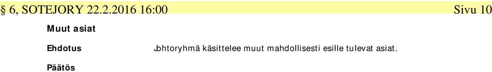 asiat Johtoryhmä käsittelee