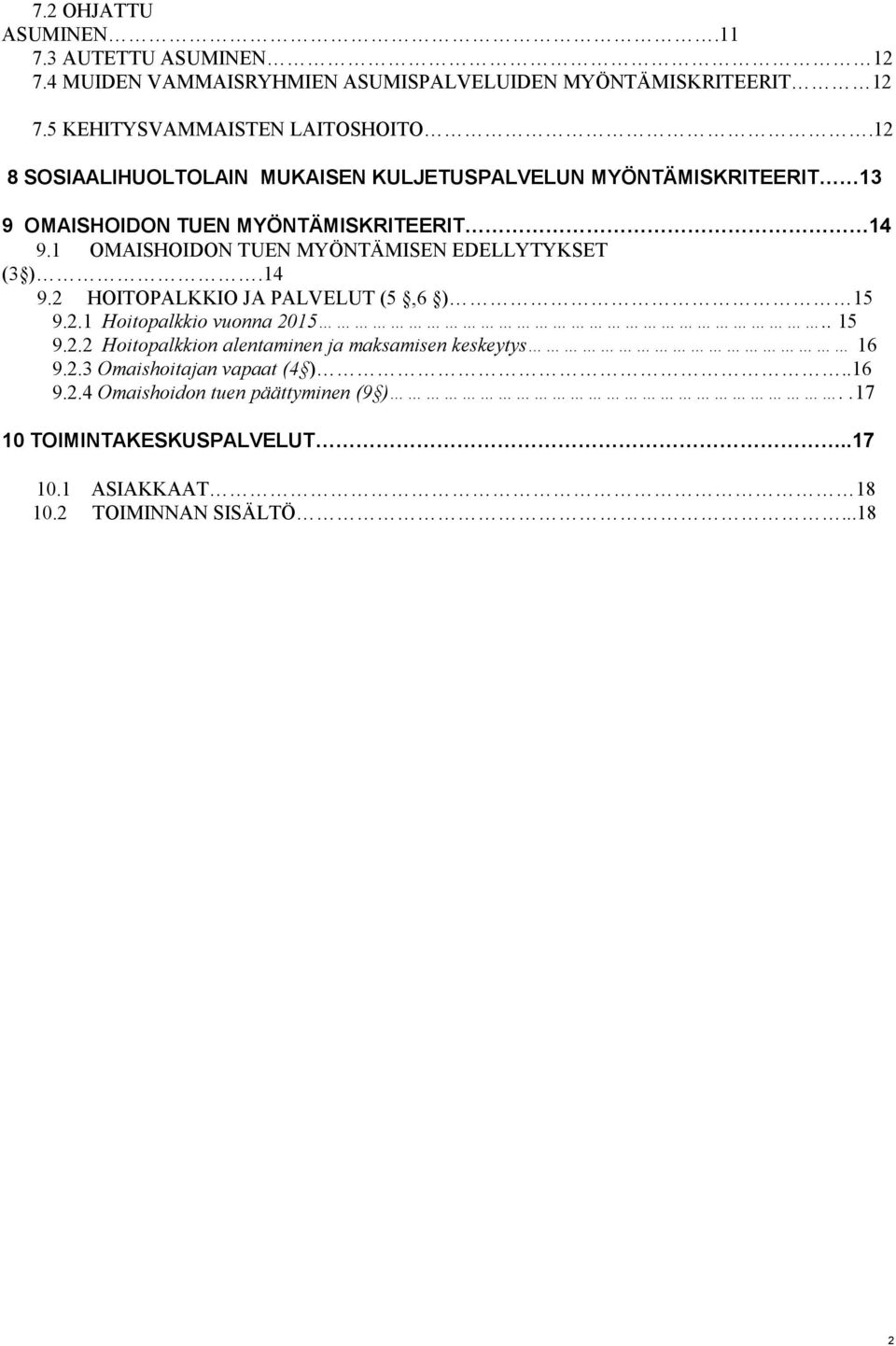 1 OMAISHOIDON TUEN MYÖNTÄMISEN EDELLYTYKSET (3 ).14 9.2 HOITOPALKKIO JA PALVELUT (5,6 ) 15 9.2.1 Hoitopalkkio vuonna 2015.. 15 9.2.2 Hoitopalkkion alentaminen ja maksamisen keskeytys 16 9.