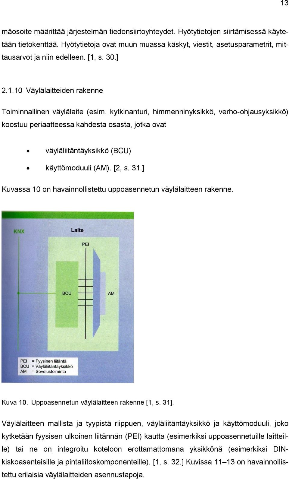 kytkinanturi, himmenninyksikkö, verho-ohjausyksikkö) koostuu periaatteessa kahdesta osasta, jotka ovat väyläliitäntäyksikkö (BCU) käyttömoduuli (AM). [2, s. 31.