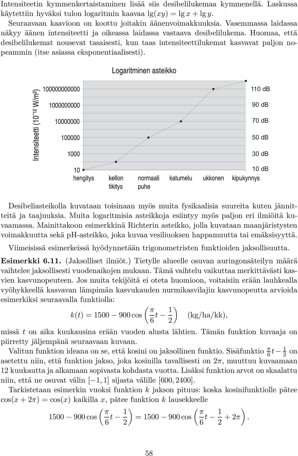 Huomaa, että desibelilukemat nousevat tasaisesti, kun taas intensiteettilukemat kasvavat paljon nopeammin itse asiassa eksponentiaalisesti).