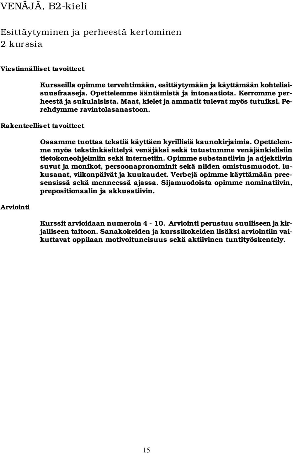 Rakenteelliset tavoitteet Arviointi Osaamme tuottaa tekstiä käyttäen kyrillisiä kaunokirjaimia.