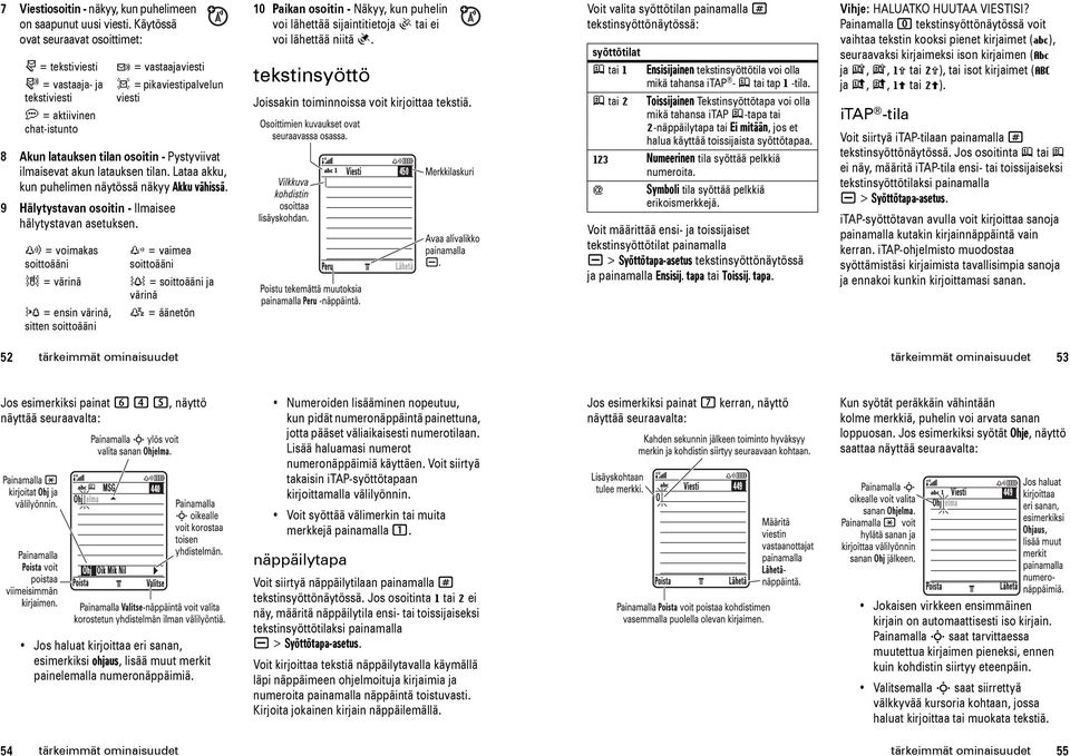 Pystyviivat ilmaisevat akun latauksen tilan. Lataa akku, kun puhelimen näytössä näkyy Akku vähissä. 9 Hälytystavan osoitin - Ilmaisee hälytystavan asetuksen.