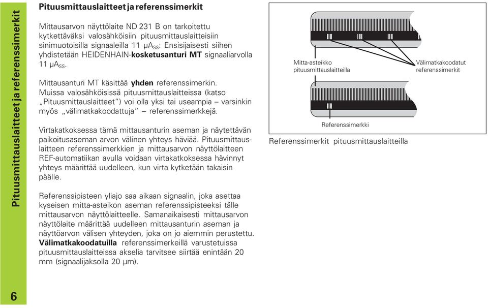 Muissa valosähköisissä pituusmittauslaitteissa (katso Pituusmittauslaitteet ) voi olla yksi tai useampia varsinkin myös välimatkakoodattuja referenssimerkkejä.