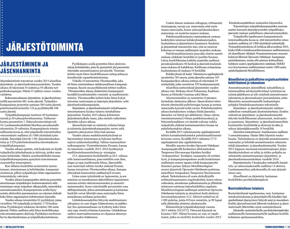 Kokonaisuudessaan järjestämis- ja jäsenhankintatyöllä saavutettiin 881 uutta jäsentä.