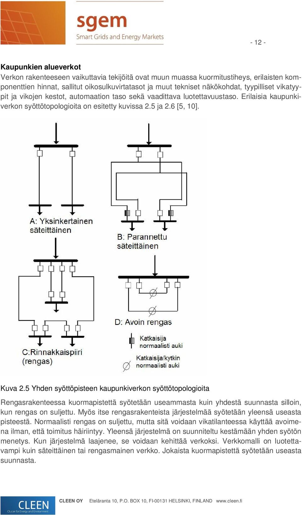 5 Yhden syöttöpisteen kaupunkiverkon syöttötopologioita Rengasrakenteessa kuormapistettä syötetään useammasta kuin yhdestä suunnasta silloin, kun rengas on suljettu.
