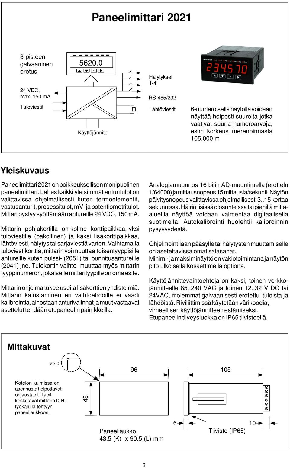 000 m Yleiskuvaus Paneelimittari 0 on poikkeuksellisen monipuolinen paneelimittari.