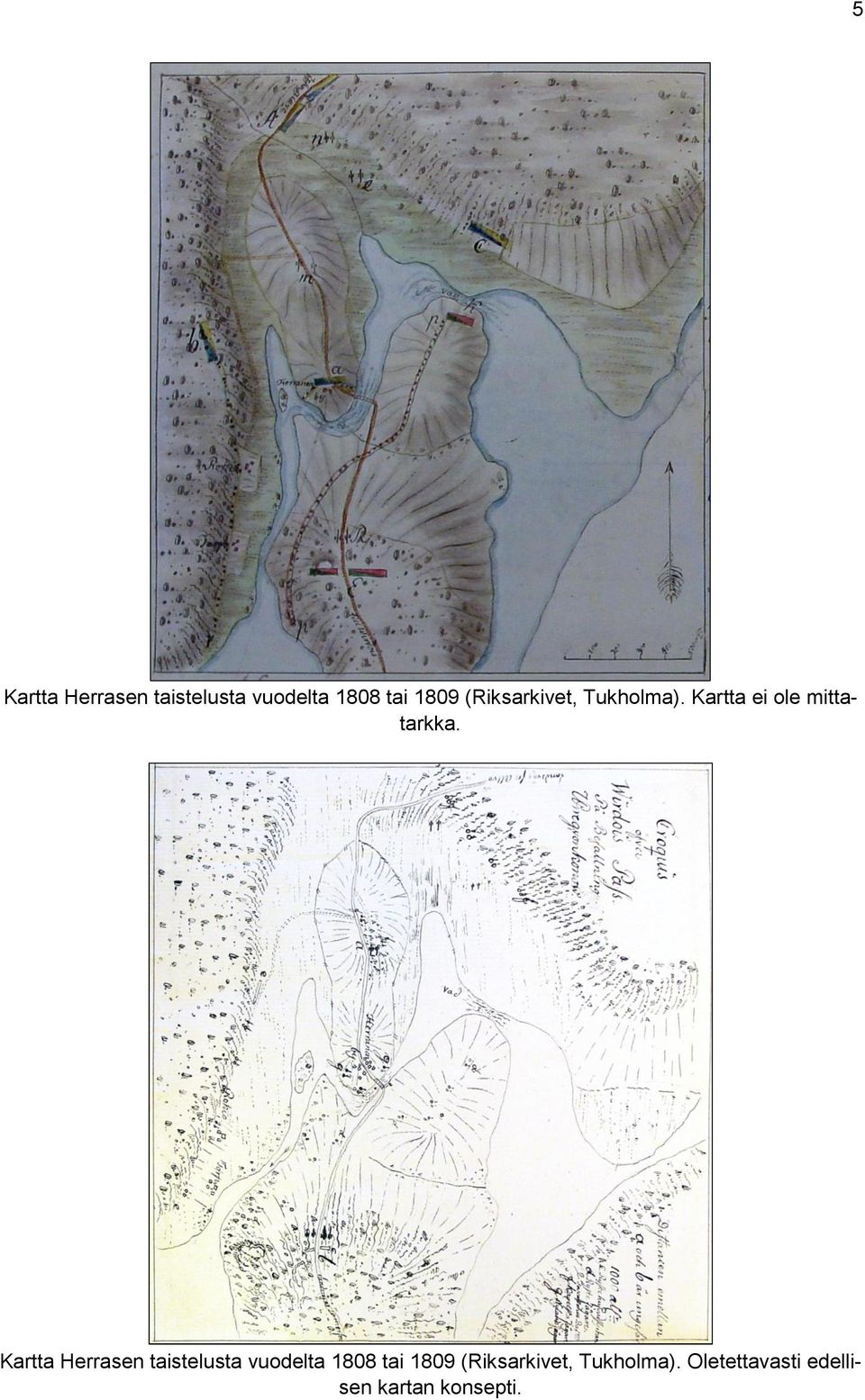Kartta Herrasen taistelusta vuodelta 1808 tai 1809