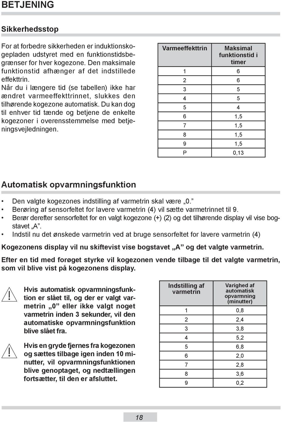 Du kan dog til enhver tid tænde og betjene de enkelte kogezoner i overensstemmelse med betjeningsvejledningen.