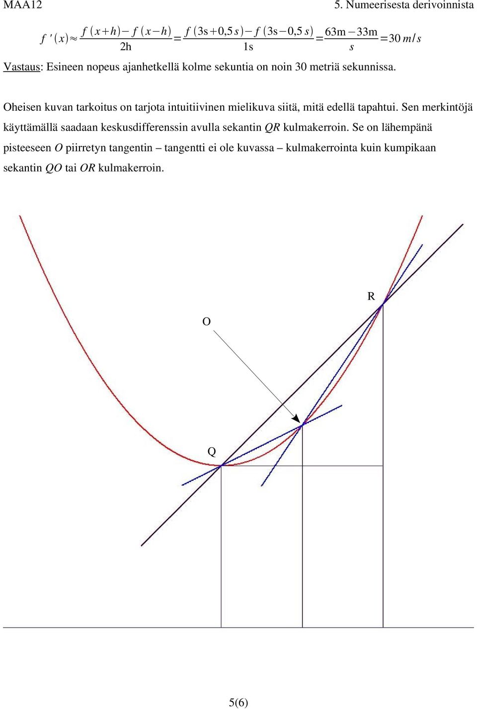 Sen merkintöjä käyttämällä saadaan keskusdifferenssin avulla sekantin QR kulmakerroin.