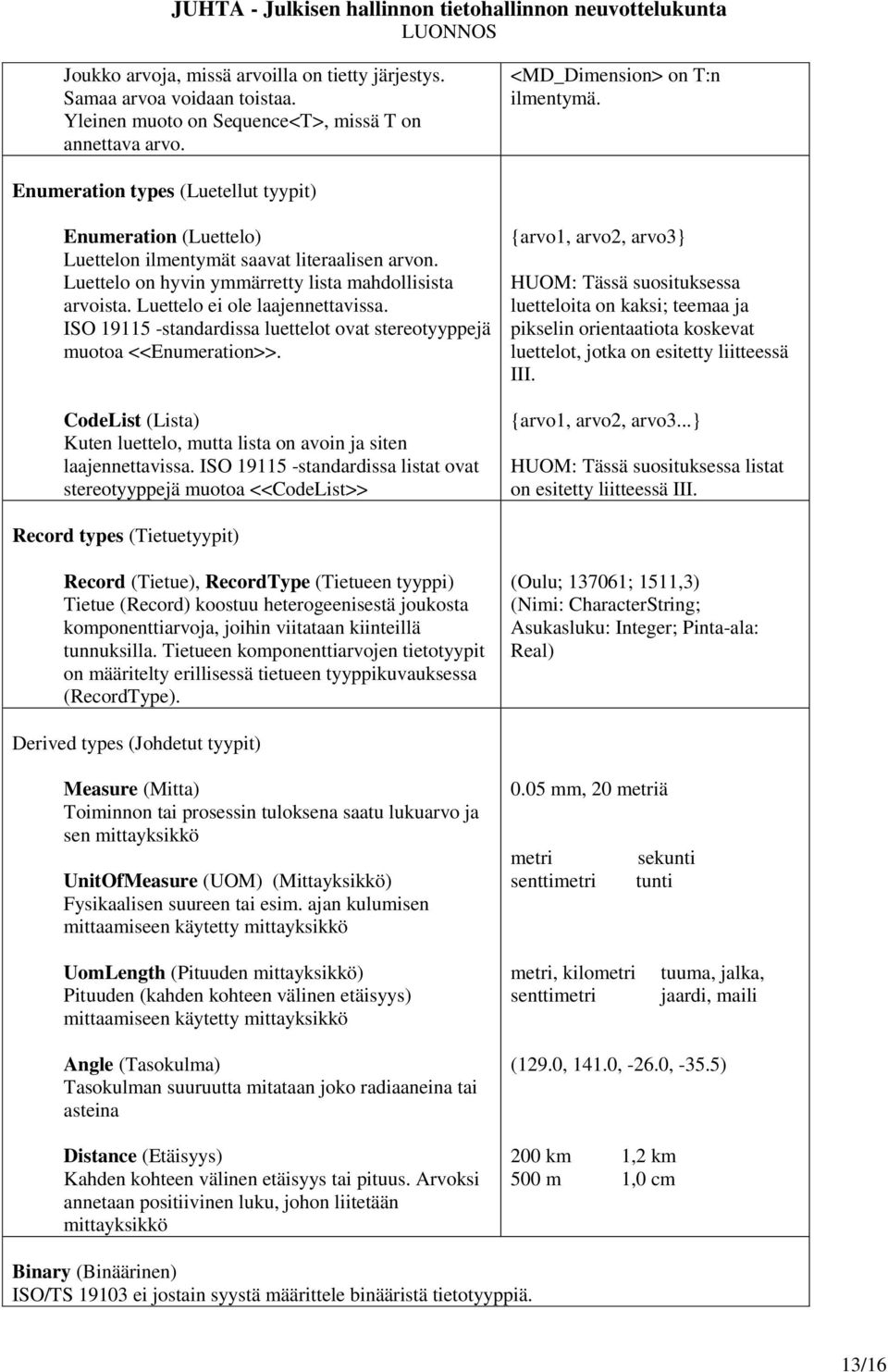 ISO 19115 -standardissa luettelot ovat stereotyyppejä muotoa <<Enumeration>>. CodeList (Lista) Kuten luettelo, mutta lista on avoin ja siten laajennettavissa.