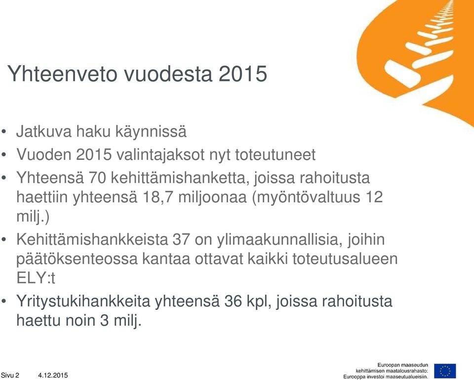 ) Kehittämishankkeista 37 on ylimaakunnallisia, joihin päätöksenteossa kantaa ottavat kaikki