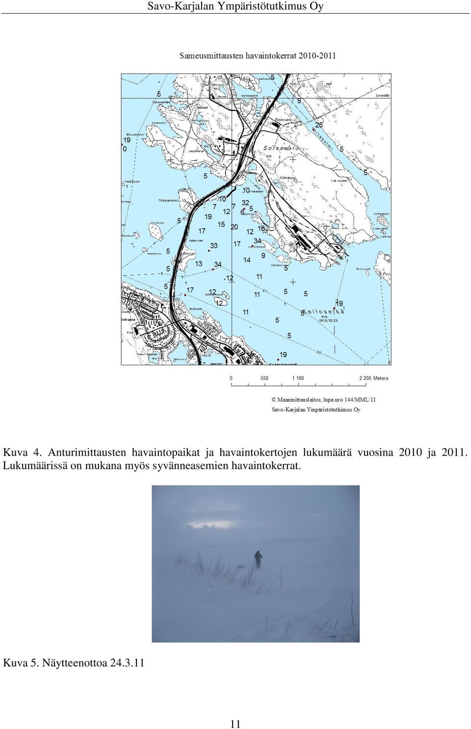 havaintokertojen lukumäärä vuosina 2010 ja